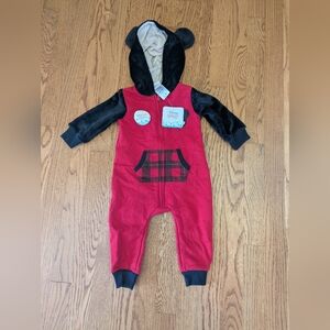 Disney Baby NWT Long Sleeve One Piece Hooded Mickey Mouse Ears Zip Pockets